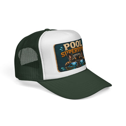 Pool Supervisor Trucker Cap — Funny Dog with Sunglasses Mesh Hat