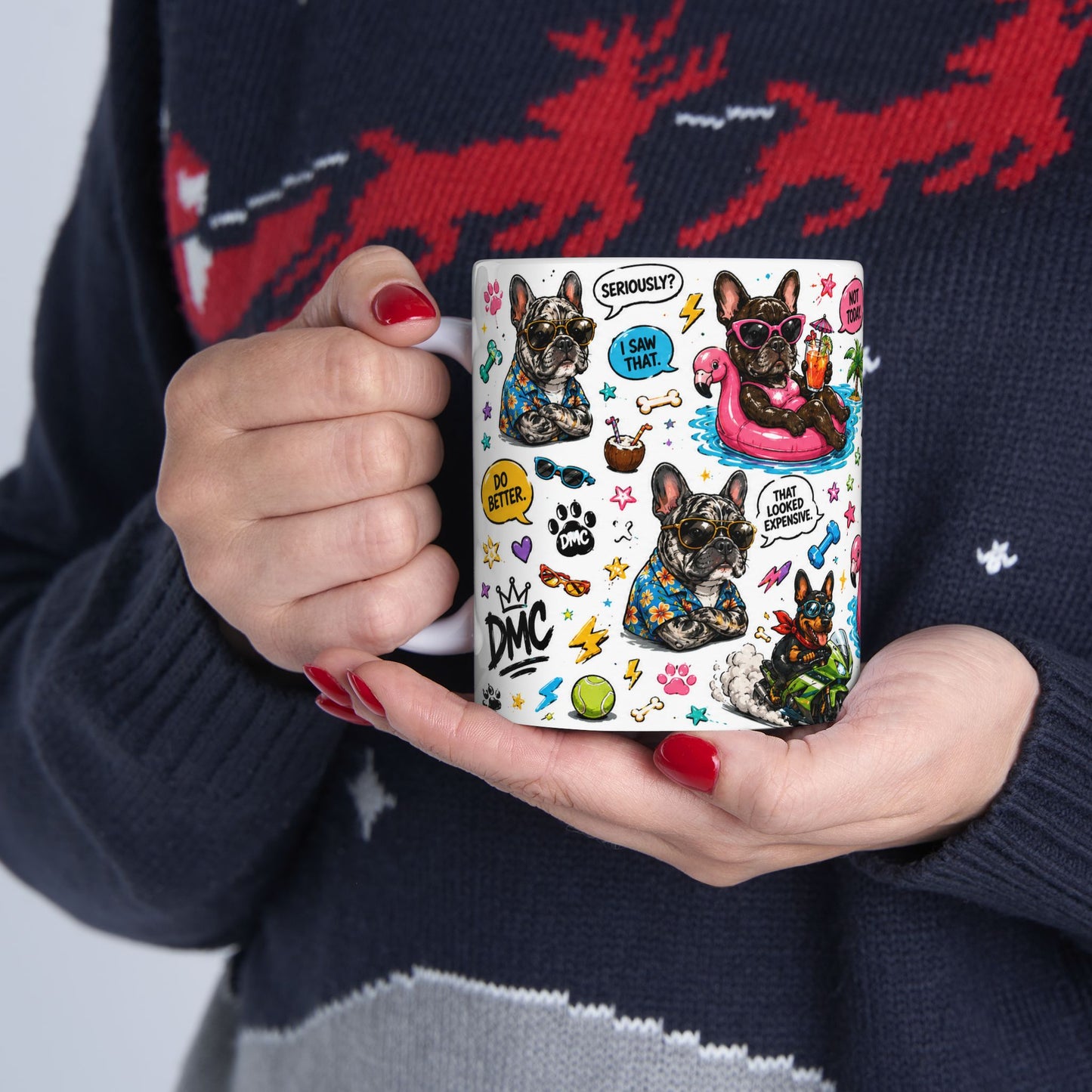 French Bulldog Sticker Collage Mug | Ceramic Coffee Cup