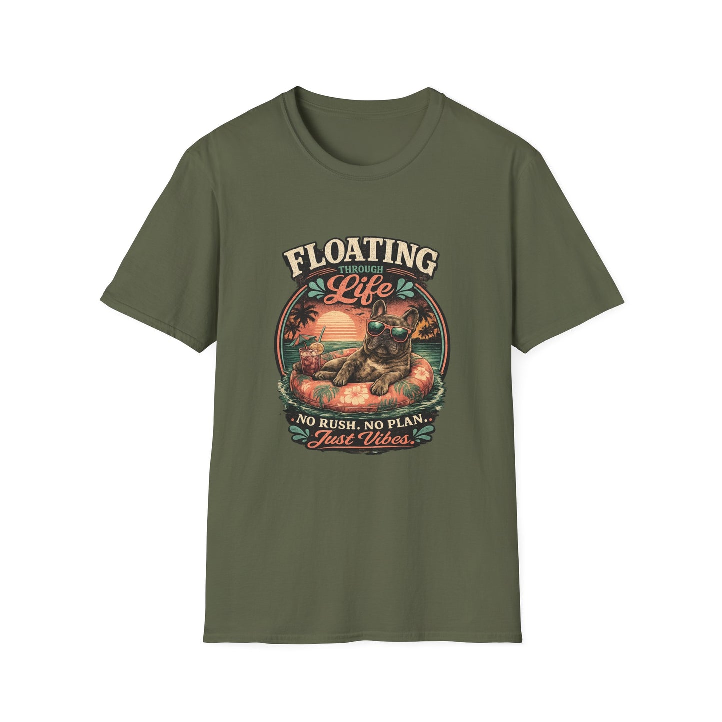 French Bulldog Sunglasses Sunset Ice Cream Float T-Shirt | Beach Vibes